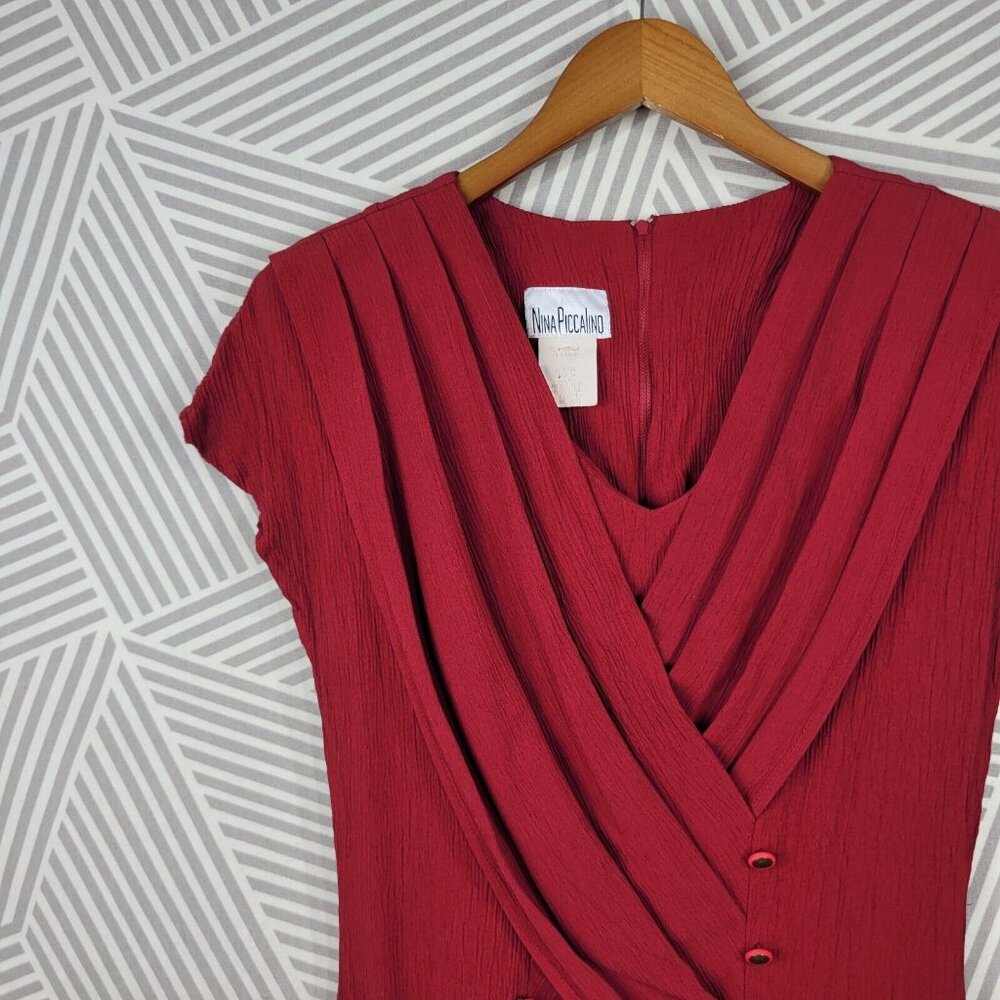 Vintage Wrap Top Dress size 10/12 Medium Grunge Modest Long Crinkle Red Midi - Picture 3 of 7